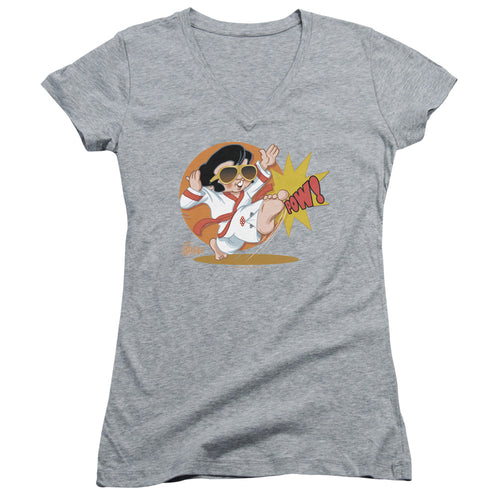 Elvis Presley Karate King Junior's 30/1 100% Cotton Cap-Sleeve Sheer V-Neck T-Shirt