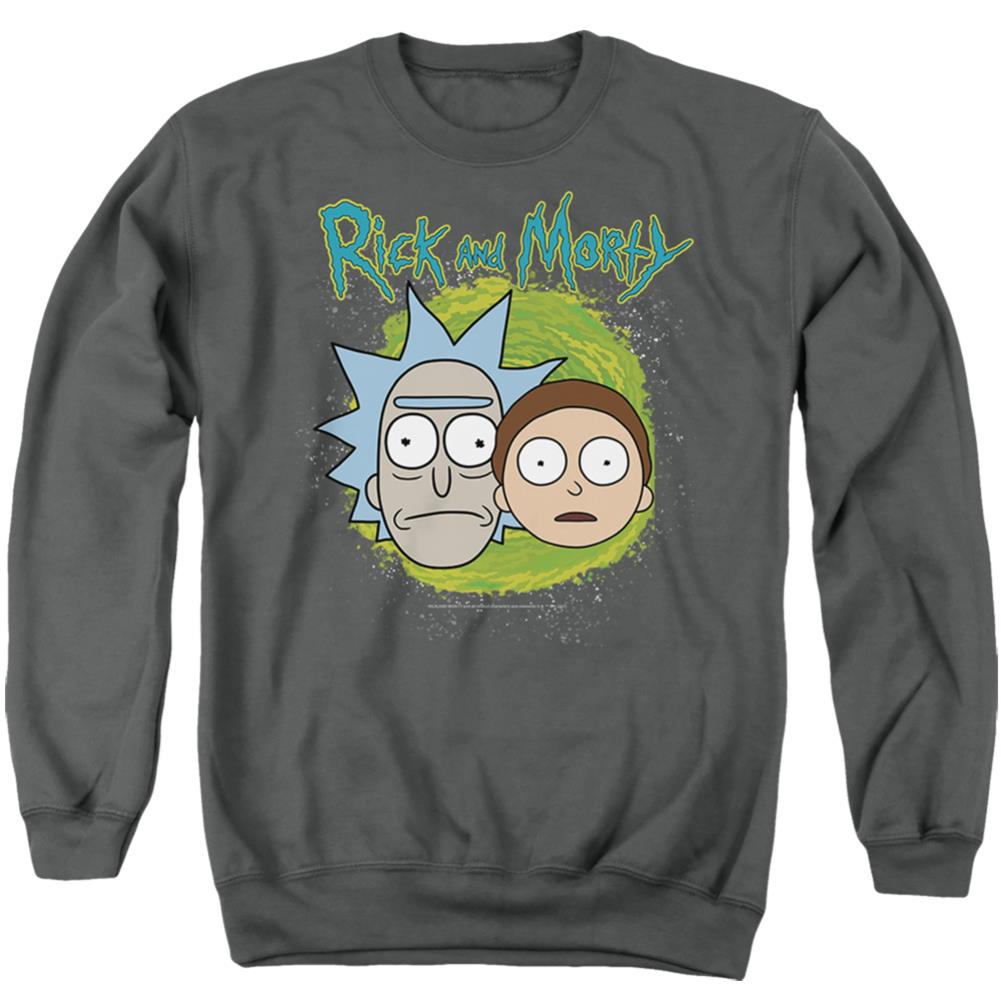 Rick And Morty Floating Heads Men's Crewneck 50 50 Poly Long-Sleeve T ...